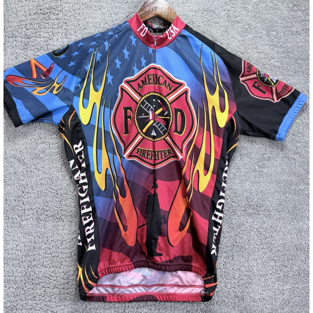 World Jerseys American Firefighter Cycling Jersey Men's L Fire Dept Patriotic